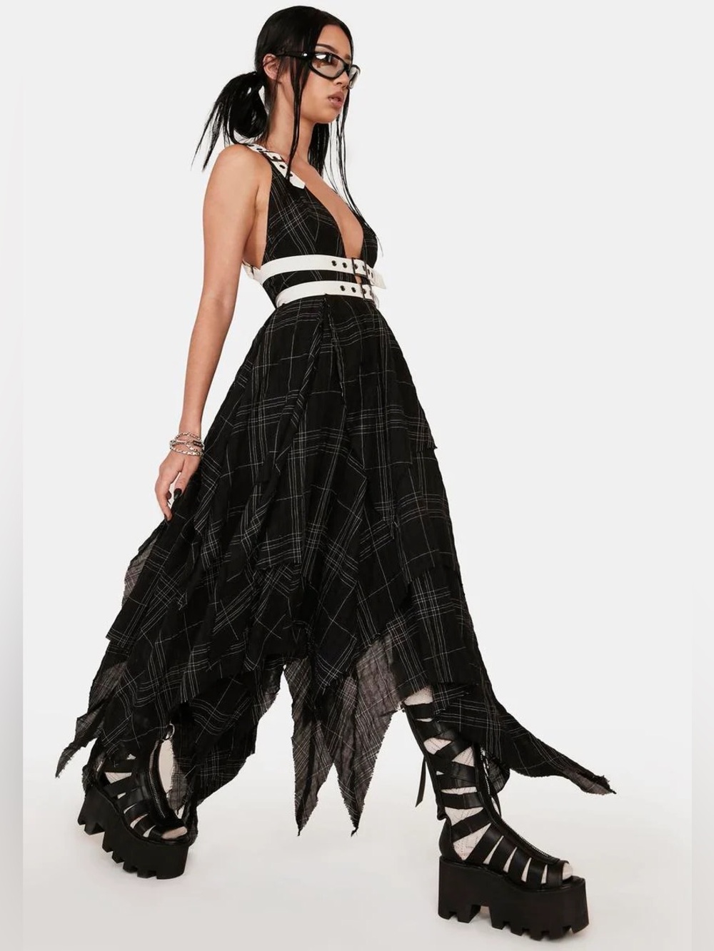 DISTORTION PLAID MIDI DRESS - Picture 2 of 5